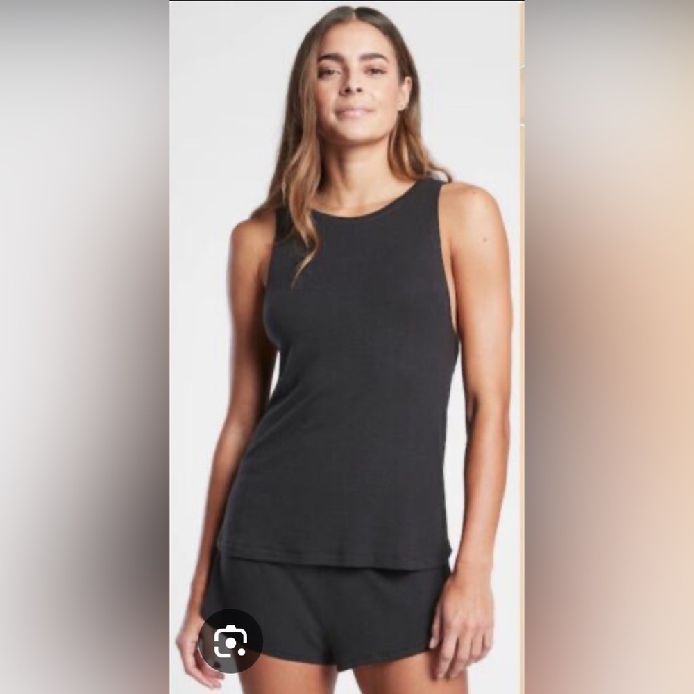 Athleta Well Rested Black Ribbed Sleep Short & Tank Pajama Set - Picture 1 of 7